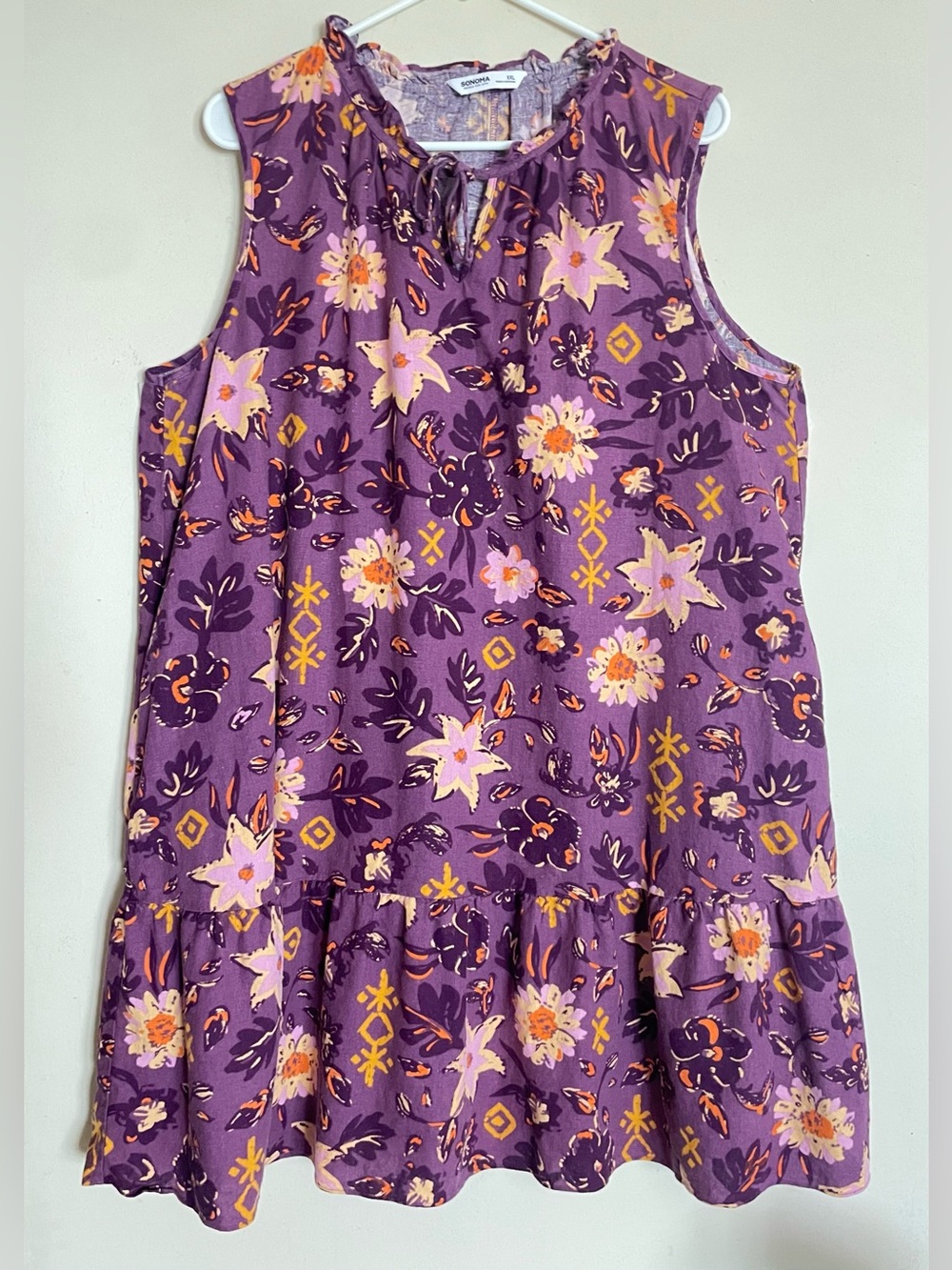 Sonoma Purple Sleeveless Floral Linen Blend Dress